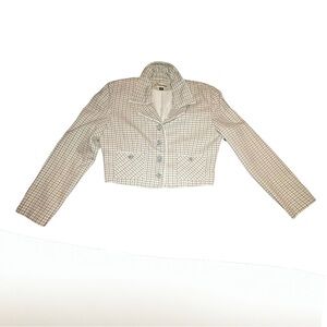 VTG Barami Women's Cropped Blazer Purple & Green Houndstooth Wool Blend Size 8